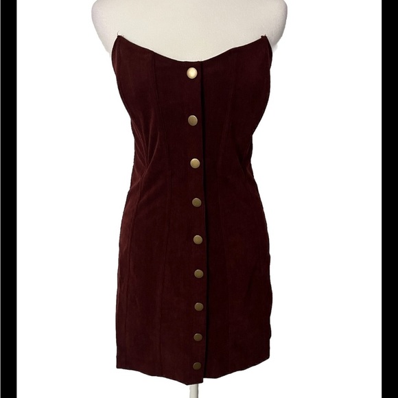 Urban outfitters Cali Corset corduroy strapless snap front mini dress medium - Picture 3 of 6